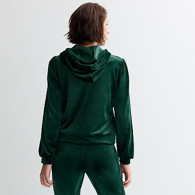 Women's Industry Puff Sleeve Zip-Front Velour Hoodie