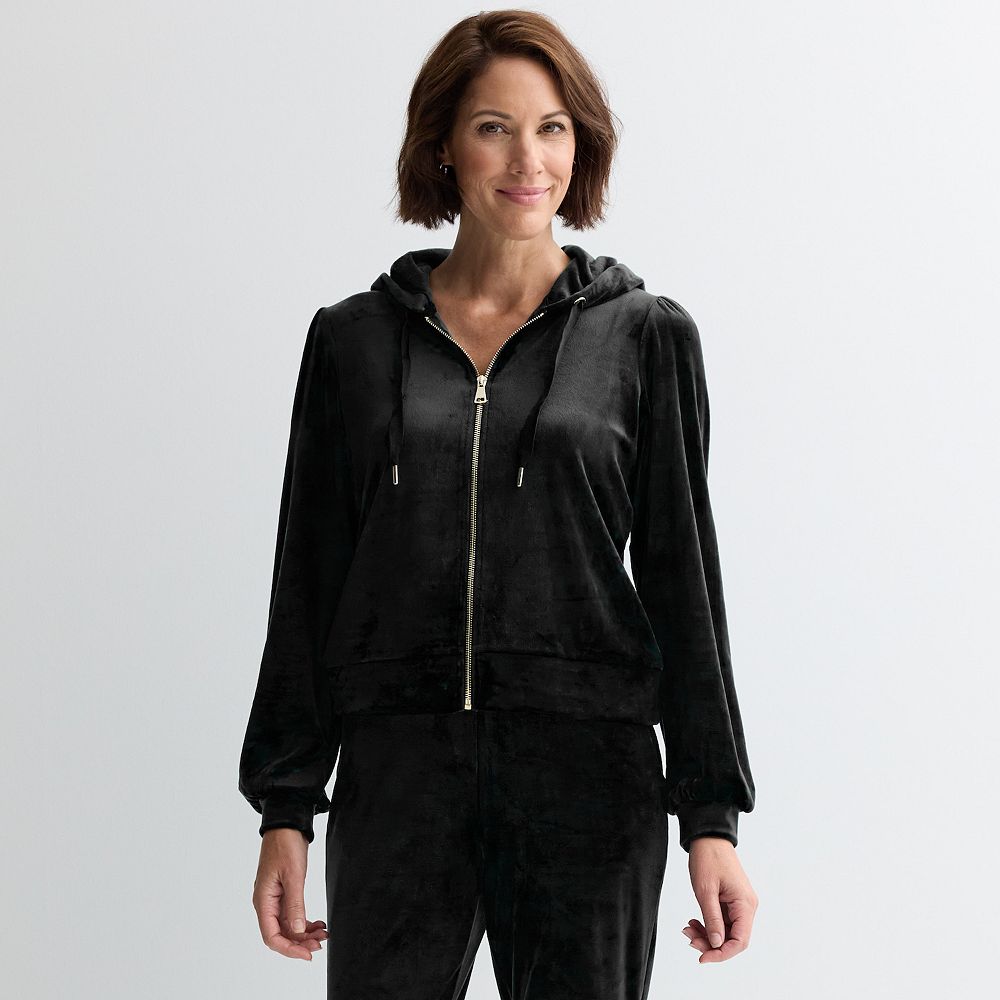 Women's Industry Puff Sleeve Zip-Front Velour Hoodie