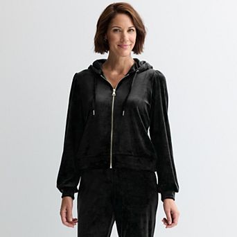 Women's Industry Puff Sleeve Zip-Front Velour Hoodie