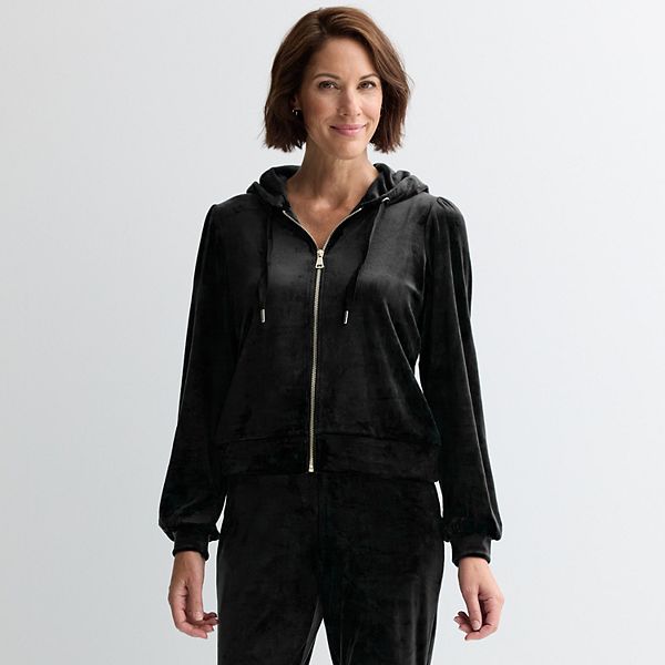 Women's Industry Puff Sleeve Zip-Front Velour Hoodie
