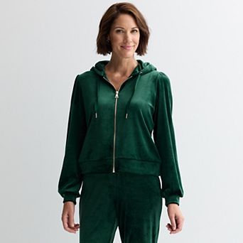 Women's Industry Puff Sleeve Zip-Front Velour Hoodie