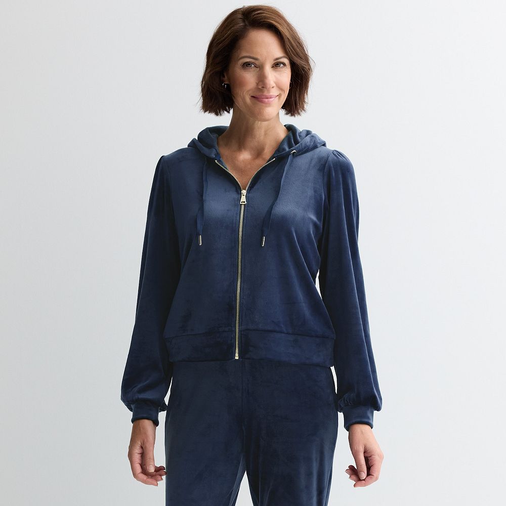 Women's Industry Puff Sleeve Zip-Front Velour Hoodie
