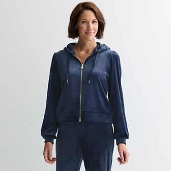 Women's Industry Puff Sleeve Zip-Front Velour Hoodie