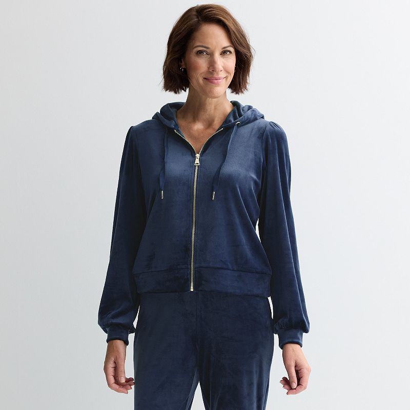 Women's Industry Puff Sleeve Zip-Front Velour Hoodie