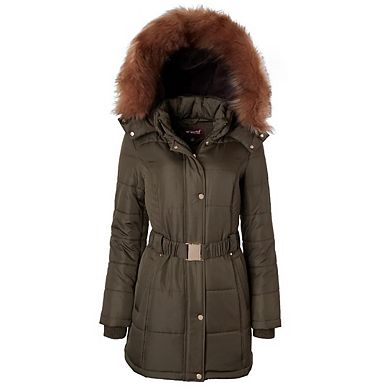 Sportoli Jackets for Women Down Alternative Parka Longer Winter Puffer Coat with Faux Fur Hood