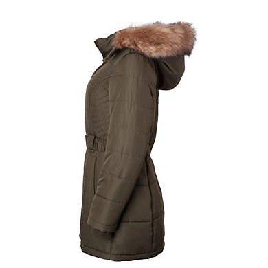 Sportoli Jackets for Women Down Alternative Parka Longer Winter Puffer Coat with Faux Fur Hood