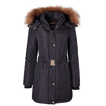 Jackets for Women Down Alternative Parka Longer Winter Puffer Coat with Faux Fur Hood