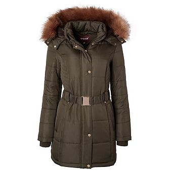 Jackets for Women Down Alternative Parka Longer Winter Puffer Coat with Faux Fur Hood