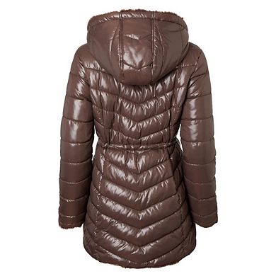 Sportoli Womens Winter Coat Reversible Faux Fur Lined Quilted Puffer Jacket