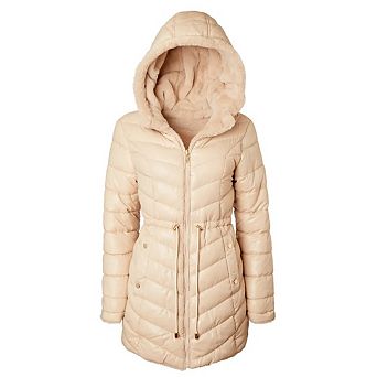 Womens Winter Coat Reversible Faux Fur Lined Quilted Puffer Jacket