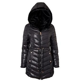 Womens Winter Coat Reversible Faux Fur Lined Quilted Puffer Jacket