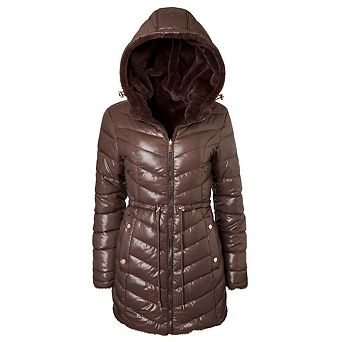 Womens Winter Coat Reversible Faux Fur Lined Quilted Puffer Jacket