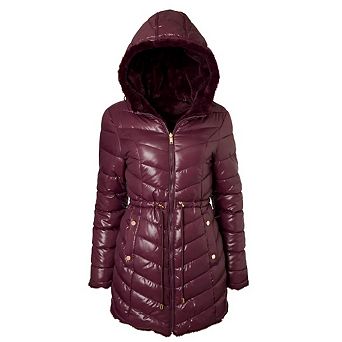 Womens Winter Coat Reversible Faux Fur Lined Quilted Puffer Jacket