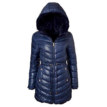 Womens Winter Coat Reversible Faux Fur Lined Quilted Puffer Jacket