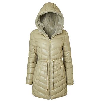 Womens Winter Coat Reversible Faux Fur Lined Quilted Puffer Jacket