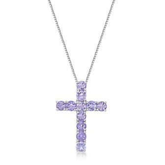 Gemminded Sterling Silver Amethyst Cross Pendant Necklace