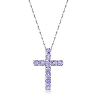 Gemminded Sterling Silver Amethyst Cross Pendant Necklace