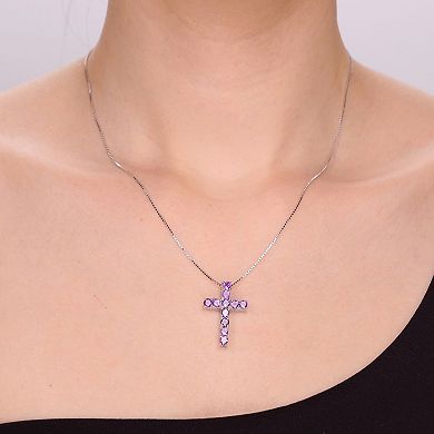 Gemminded Sterling Silver Amethyst Cross Pendant Necklace