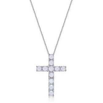Gemminded Sterling Silver Lab-Created Opal Cross Pendant Necklace