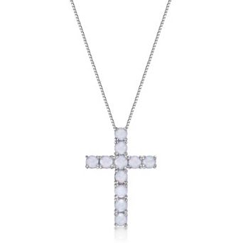 Gemminded Sterling Silver Lab-Created Opal Cross Pendant Necklace