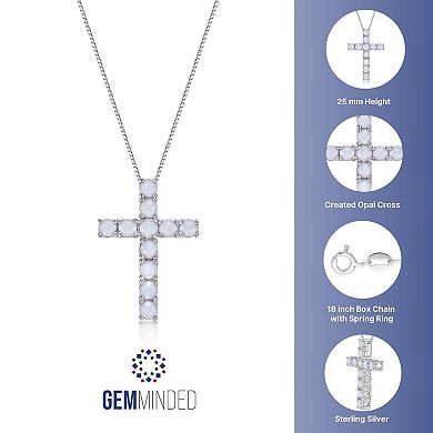 Gemminded Sterling Silver Lab-Created Opal Cross Pendant Necklace