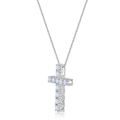 Gemminded Sterling Silver Lab-Created Opal Cross Pendant Necklace