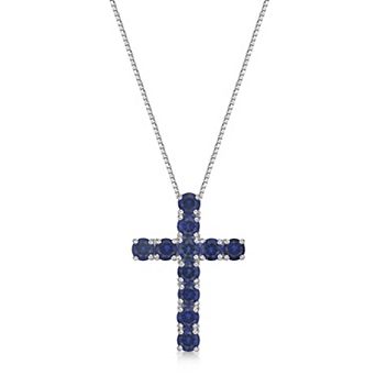 Gemminded Sterling Silver Lab-Created Sapphire Cross Pendant Necklace