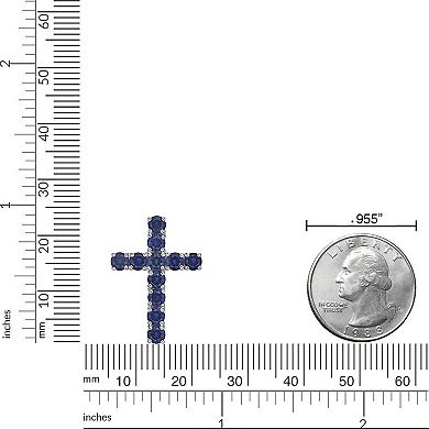 Gemminded Sterling Silver Lab-Created Sapphire Cross Pendant Necklace
