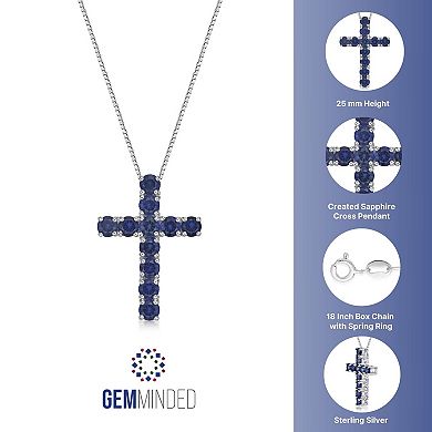 Gemminded Sterling Silver Lab-Created Sapphire Cross Pendant Necklace