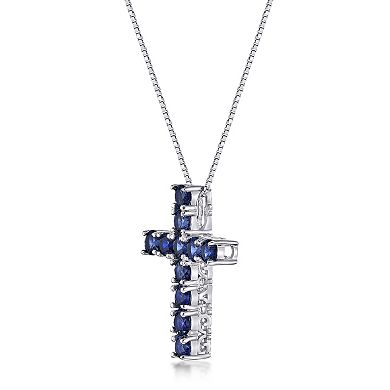 Gemminded Sterling Silver Lab-Created Sapphire Cross Pendant Necklace