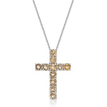 Gemminded Sterling Silver Citrine Cross Pendant Necklace