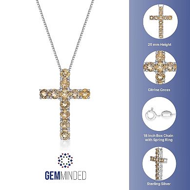 Gemminded Sterling Silver Citrine Cross Pendant Necklace