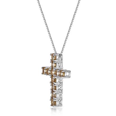 Gemminded Sterling Silver Citrine Cross Pendant Necklace