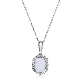 Gemminded Sterling Silver Lab-Created Opal & Lab-Created White Sapphire Pendant Necklace