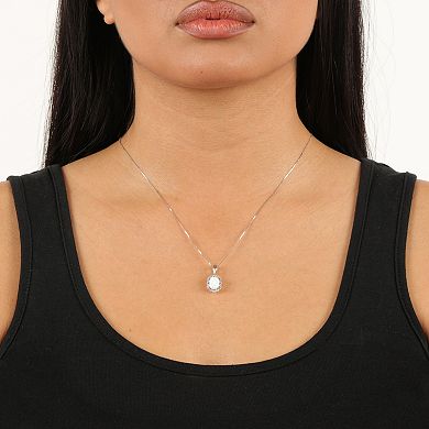 Gemminded Sterling Silver Lab-Created Opal & Lab-Created White Sapphire Pendant Necklace