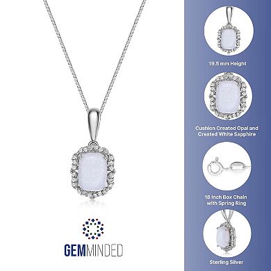 Gemminded Sterling Silver Lab-Created Opal & Lab-Created White Sapphire Pendant Necklace