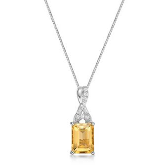 Gemminded Sterling Silver Citrine & Lab-Created White Sapphire Pendant Necklace