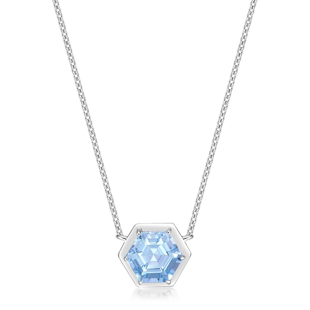 Gemminded Sterling Silver Blue Topaz Hexagon Pendant Necklace