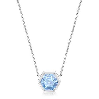 Gemminded Sterling Silver Blue Topaz Hexagon Pendant Necklace