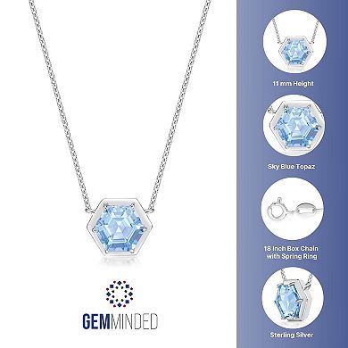 Gemminded Sterling Silver Blue Topaz Hexagon Pendant Necklace