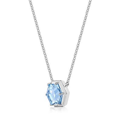 Gemminded Sterling Silver Blue Topaz Hexagon Pendant Necklace