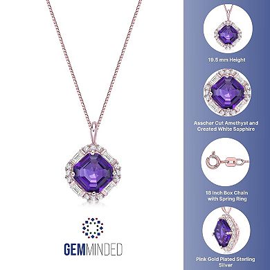 Gemminded 18k Rose Gold Over Silver Amethyst & Lab-Created White Sapphire Pendant Necklace