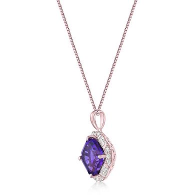 Gemminded 18k Rose Gold Over Silver Amethyst & Lab-Created White Sapphire Pendant Necklace
