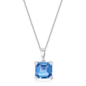 Gemminded Sterling Silver Blue Topaz Square Pendant Necklace
