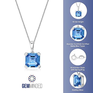 Gemminded Sterling Silver Blue Topaz Square Pendant Necklace