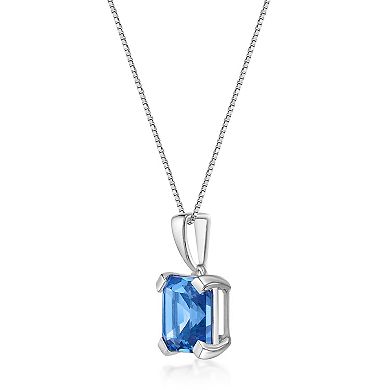 Gemminded Sterling Silver Blue Topaz Square Pendant Necklace