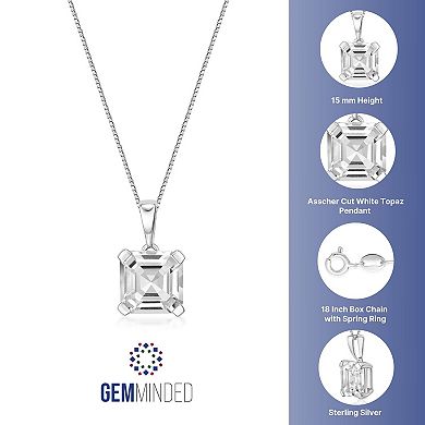 Gemminded Sterling Silver White Topaz Square Pendant Necklace