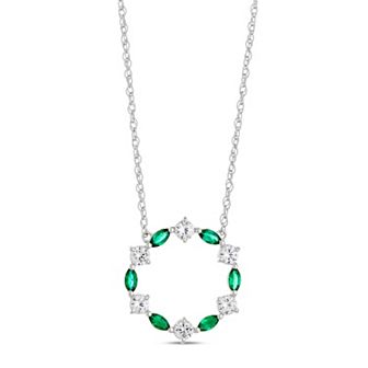 Gemminded Sterling Silver Lab-Created Emerald & Lab-Created White Sapphire Circle Pendant Necklace