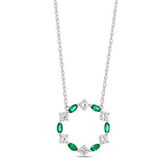 Gemminded Sterling Silver Lab-Created Emerald & Lab-Created White Sapphire Circle Pendant Necklace