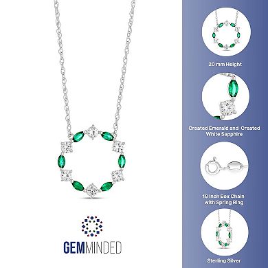 Gemminded Sterling Silver Lab-Created Emerald & Lab-Created White Sapphire Circle Pendant Necklace